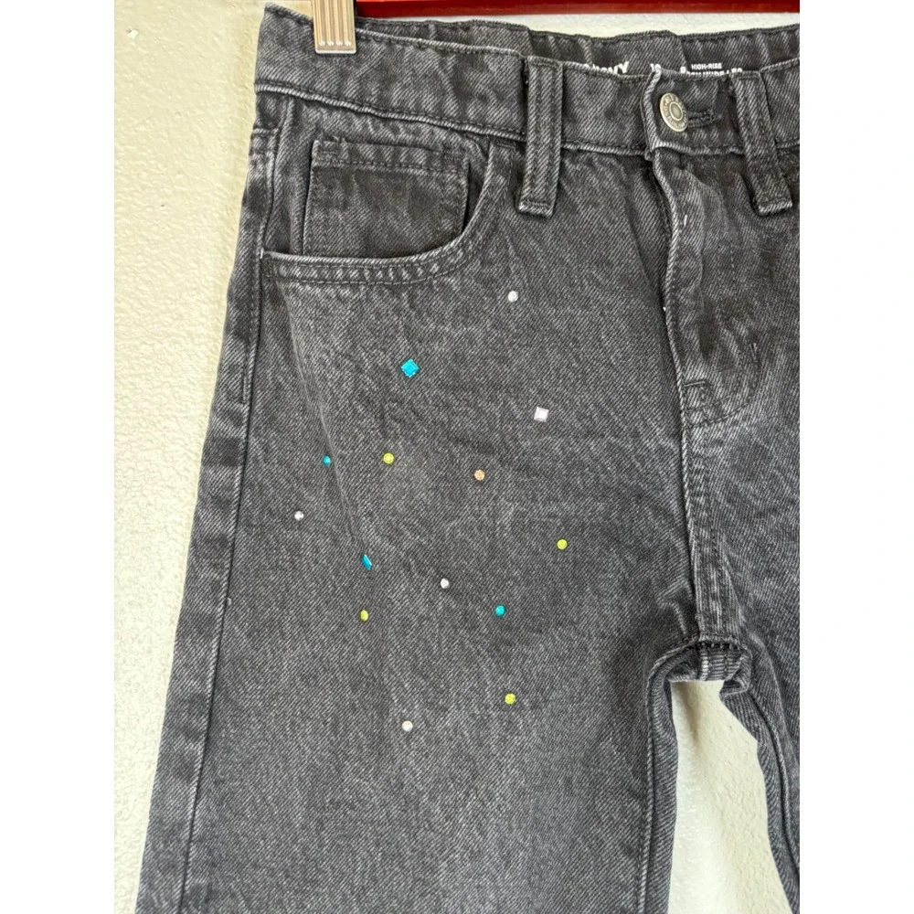 Old Navy Kids Girls Sz 10 Black Wide Leg‎ Jeans Rhinestone Embellished High Rise